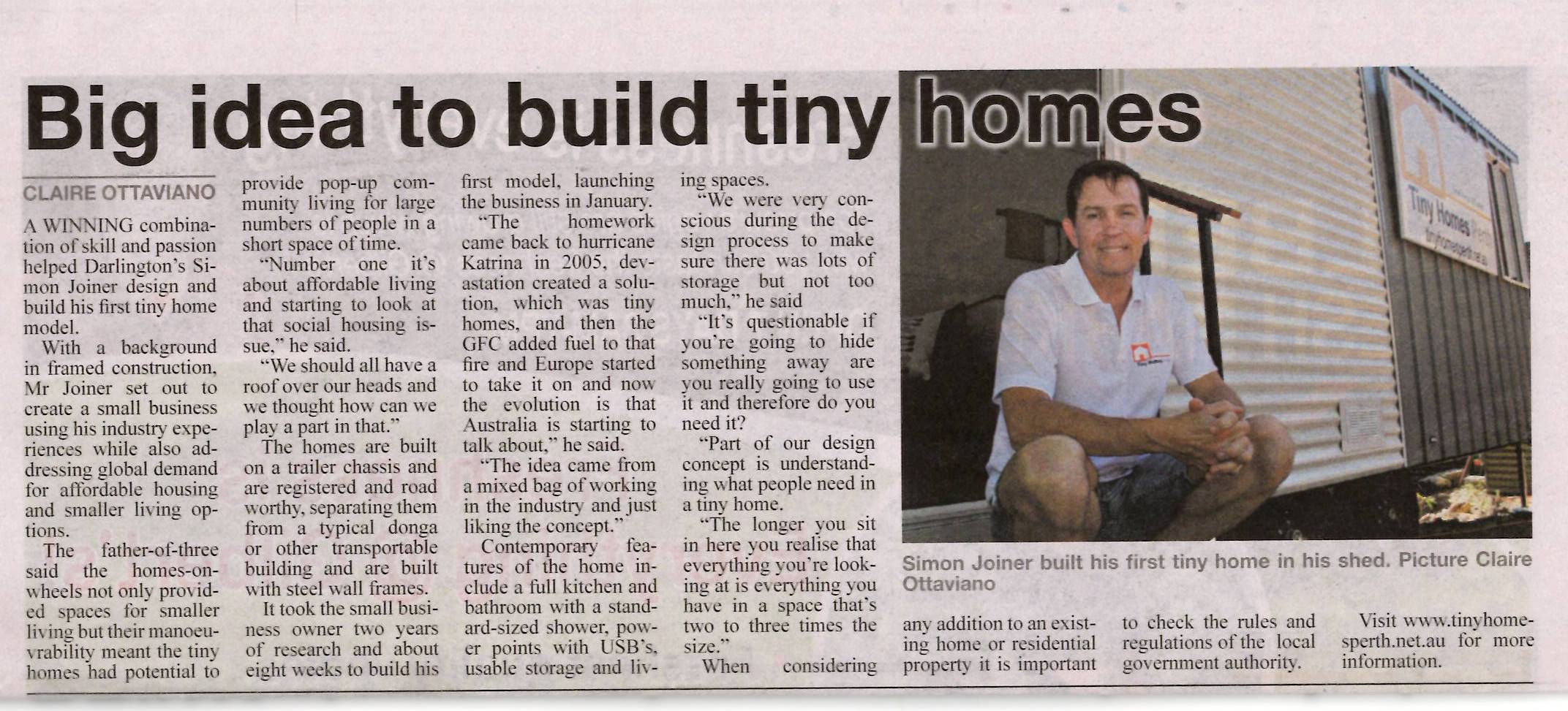 Echo News Mundaring (editorial) Tiny Homes Perth